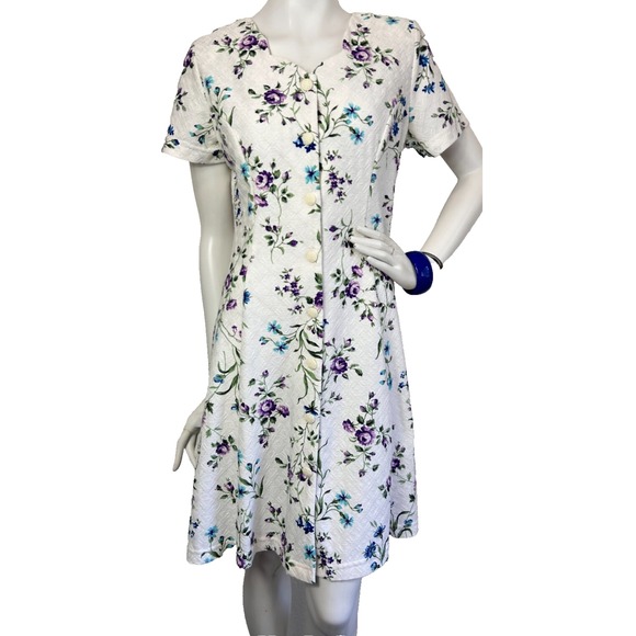 Vintage Ms Conduct Floral Fit Flare Dress Nice Button Short Sleeve Size Small - Picture 1 of 9